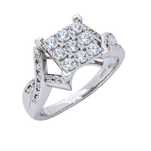Womens 10K White Gold 3/4 CT.T.W. White Sapphire and Diamond Fashion Ring