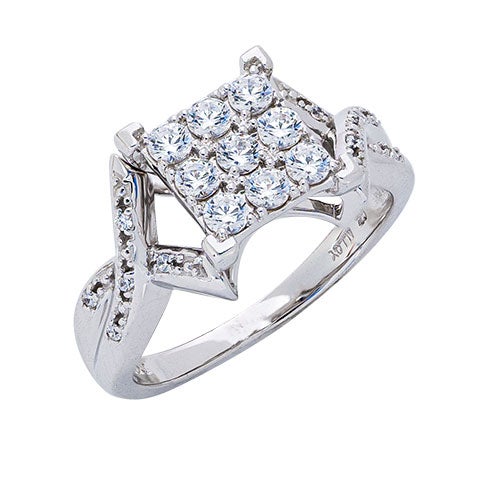 Womens 10K White Gold 3/4 CT.T.W. White Sapphire and Diamond Fashion Ring
