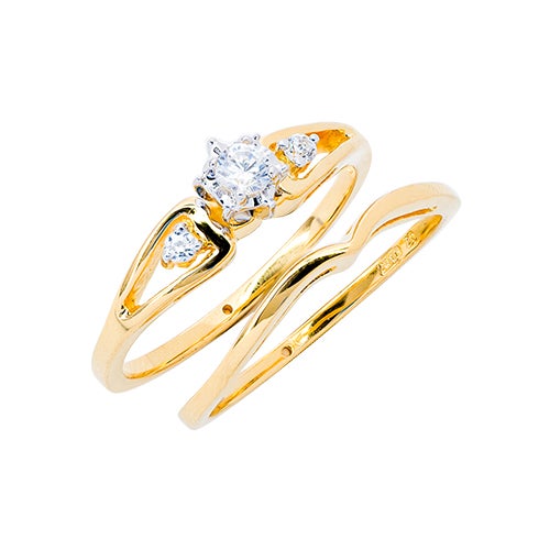 Womens 10K White Gold 1/8 CT.T.W. Diamond Engagement and Wedding Set