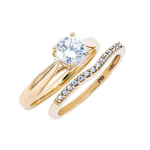 Womens 10K Gold 3/4 CT.T.W. Lab-Created Moissanite and Diamond Wedding Set