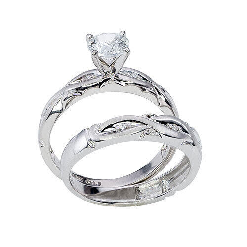 Womens 10K White Gold 9/10 CT. T.W. White Sapphire Wedding Set