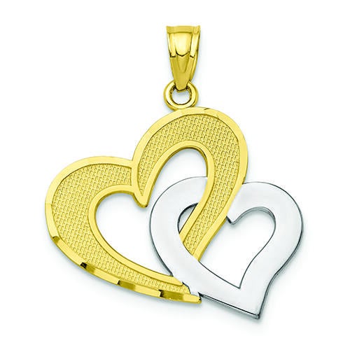 10K Gold and Rhodium Double Heart Pendant