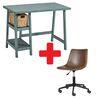 Signature Design by Ashley Mirimyn Teal Home Office Desk with Brown Swivel Chair