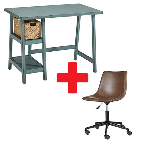Signature Design by Ashley Mirimyn Teal Home Office Desk with Brown Swivel Chair display image