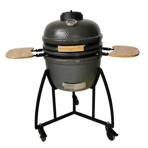 Lifesmart 18 Inch Kamado Gray Ceramic Grill with Accessory Package