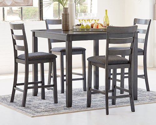 Signature Design by Ashley Bridson Counter Height Dining Table and Bar Stools in Gray