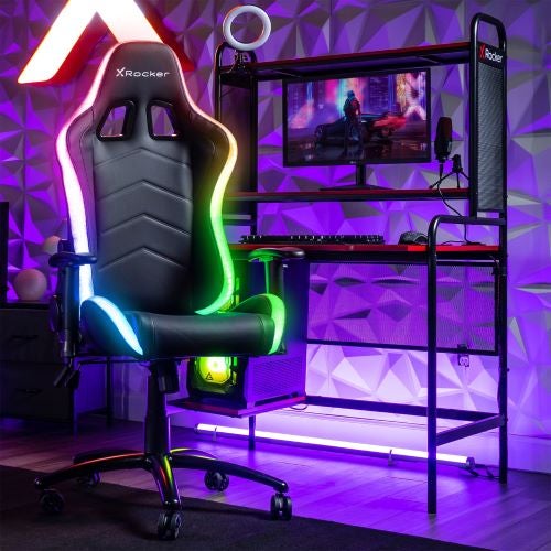 X Rocker Cobra LED Gaming Desk and Thrasher PC Gaming Chair Bundle display image