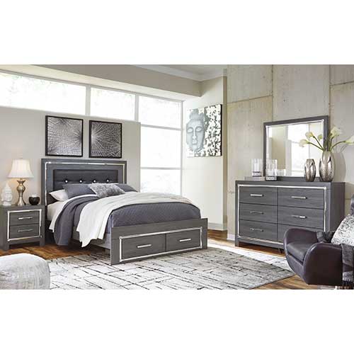 Lodanna Queen Panel Storage Bed with Mirrored Dresser and Nightstand