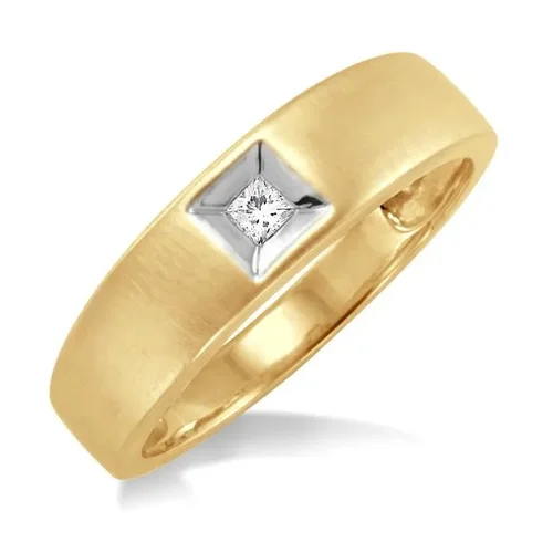 1/20 Ctw Princess Cut Satin Finish Diamond Women's Ring in 10K Yellow Gold - Size 5