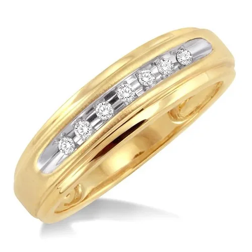1/20 Ctw Round Cut Diamond (7 diamonds; satin finish) Women's Ring in 10K Yellow Gold - Size 5