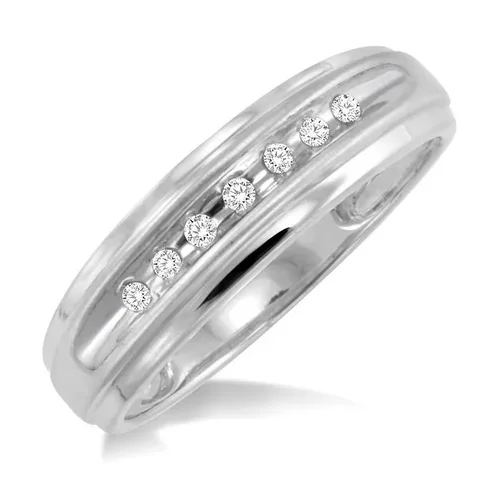 1/20 Ctw Round Cut Diamond (7 diamonds; satin finish) Men's Ring in 10K White Gold - Size 9