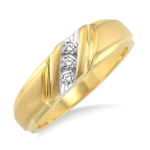 1/8 Ctw Round Cut Diamond (3 diamonds in channel setting) Men's Ring in 10K Yellow Gold - Sz 9