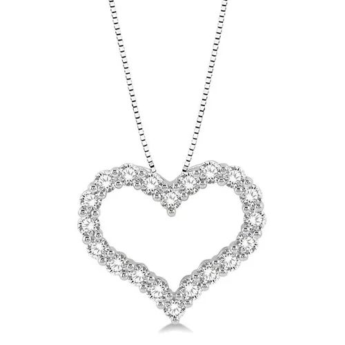 1 Ctw Round Cut Lab Grown Diamond Heart Shape Pendant with Chain in 10K White Gold