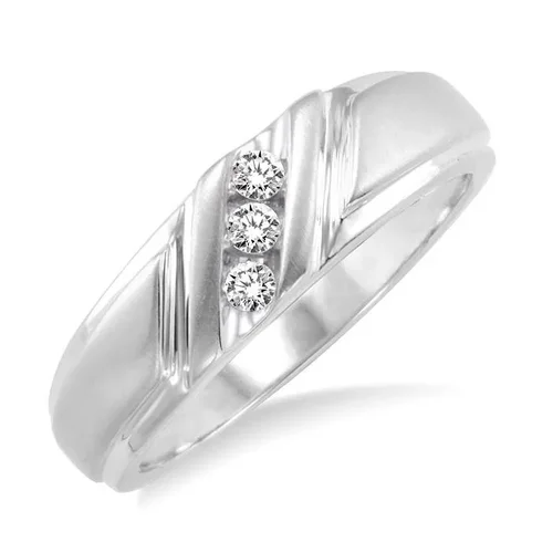 1/8 Ctw Round Cut Diamond (3 diamonds in channel setting) Men's Ring in 10K White Gold - Sz 9