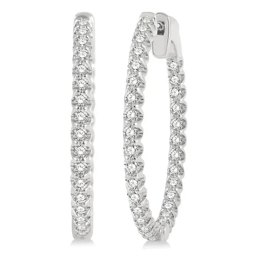 1 Ctw Round Cut Lab Grown Diamond In-Out Hoop Earring in 10K White Gold display image