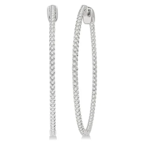 1 ctw Round Cut Lab Grown Diamond In & Out 1 1/2 Inch Hoop Earrings in 10K White Gold