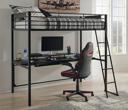 Signature Design by Ashley Broshard Twin Loft Bed with Mattress and Gaming Desk Chair